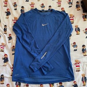 Men dri fit Nike running top long sleeve blue